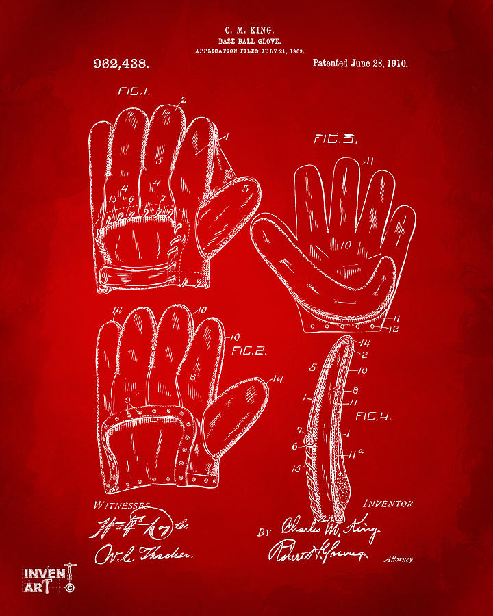 1910 Baseball Glove Patent Artwork Red Digital Art by Nikki Marie Smith