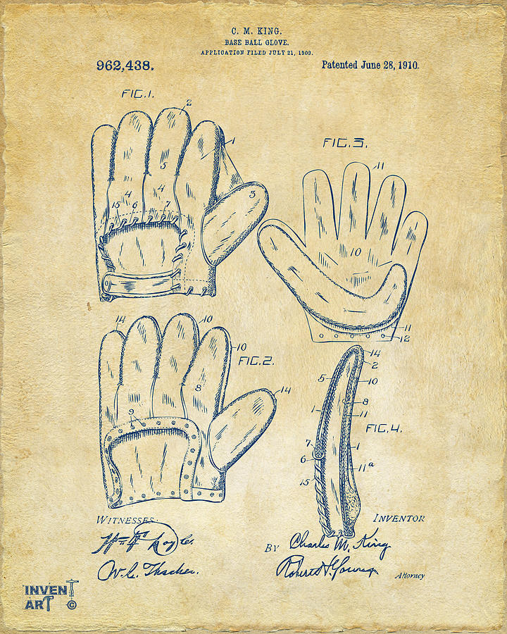 1910 Baseball Glove Patent Artwork Vintage Digital Art by Nikki Marie Smith