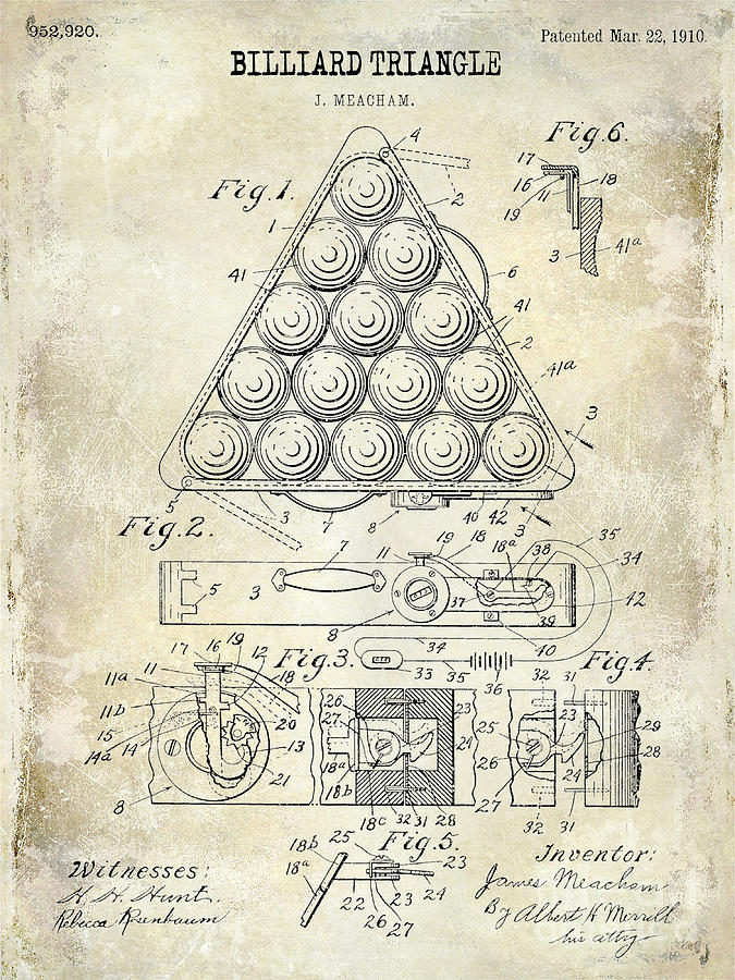 Billiard Photograph - 1910 Billiard Triangle Patent Drawing by Jon Neidert