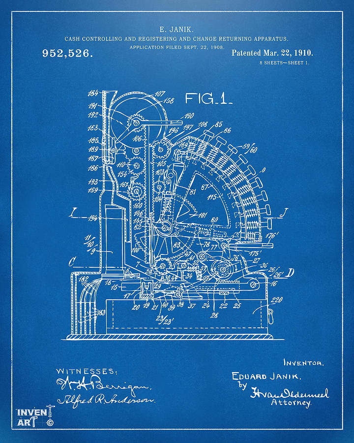 1910 Cash Register Patent Blueprint Digital Art by Nikki Marie Smith
