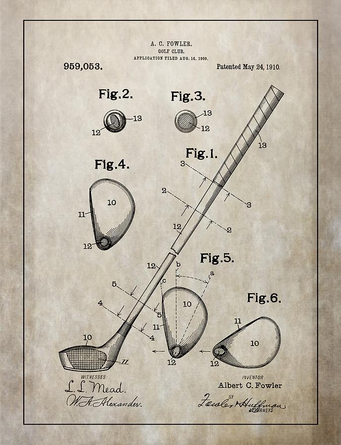 1910 Golf Club Patent Mixed Media by Dan Sproul