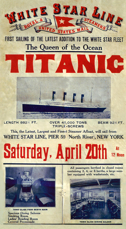 1912 Drawing - 1910s Uk Titanic Poster by The Advertising Archives