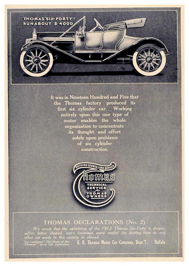1911 - E R Thomas Six-Forty Runabout Automobile Advertisement Digital Art by John Madison