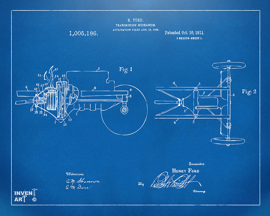 Vintage Digital Art - 1911 Henry Ford Transmission Patent Blueprint by Nikki Marie Smith