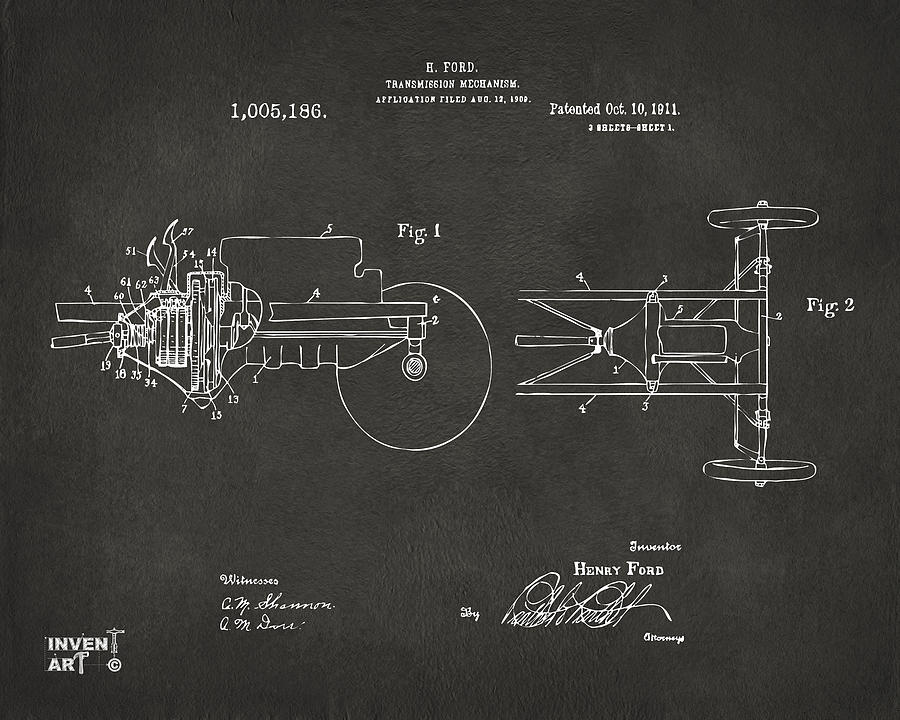 1911 Henry Ford Transmission Patent Gray Digital Art by Nikki Marie Smith