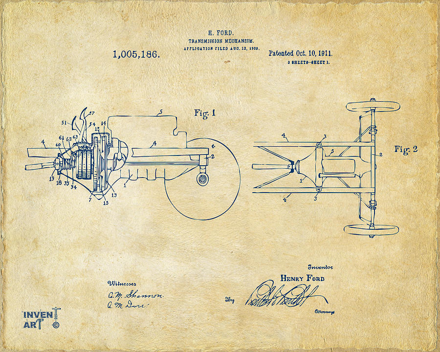 1911 Henry Ford Transmission Patent Vintage Digital Art by Nikki Marie Smith