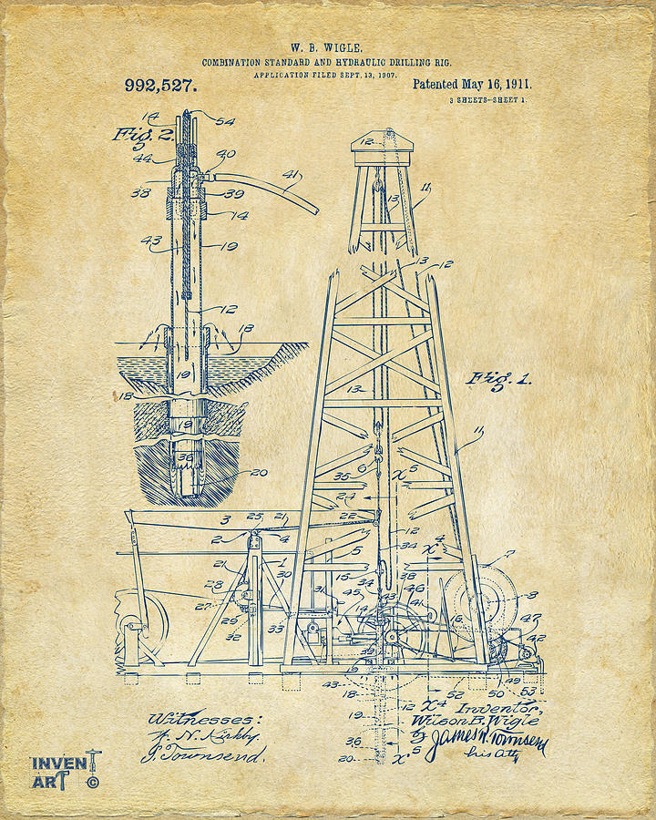 Vintage Digital Art - 1911 Oil Drilling Rig Patent Artwork - Vintage by Nikki Marie Smith