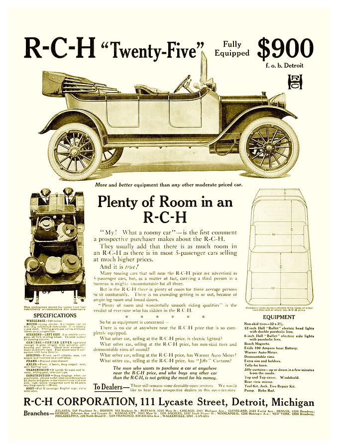 1912 - R C H Automobile Advertisement Digital Art by John Madison