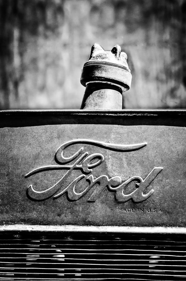 Black And White Photograph - 1912 Ford Hood Ornament - Emblem -0496bw by Jill Reger