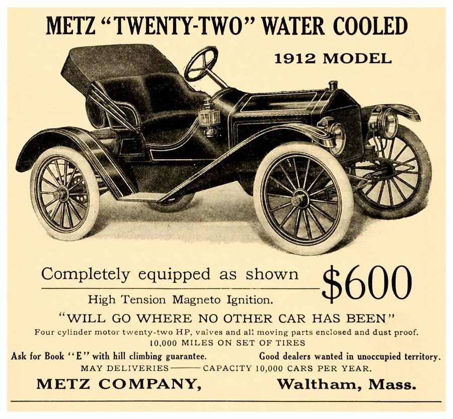 1912 - Metz Twenty-Two Water Cooled Automobile Advertisement Digital Art by John Madison