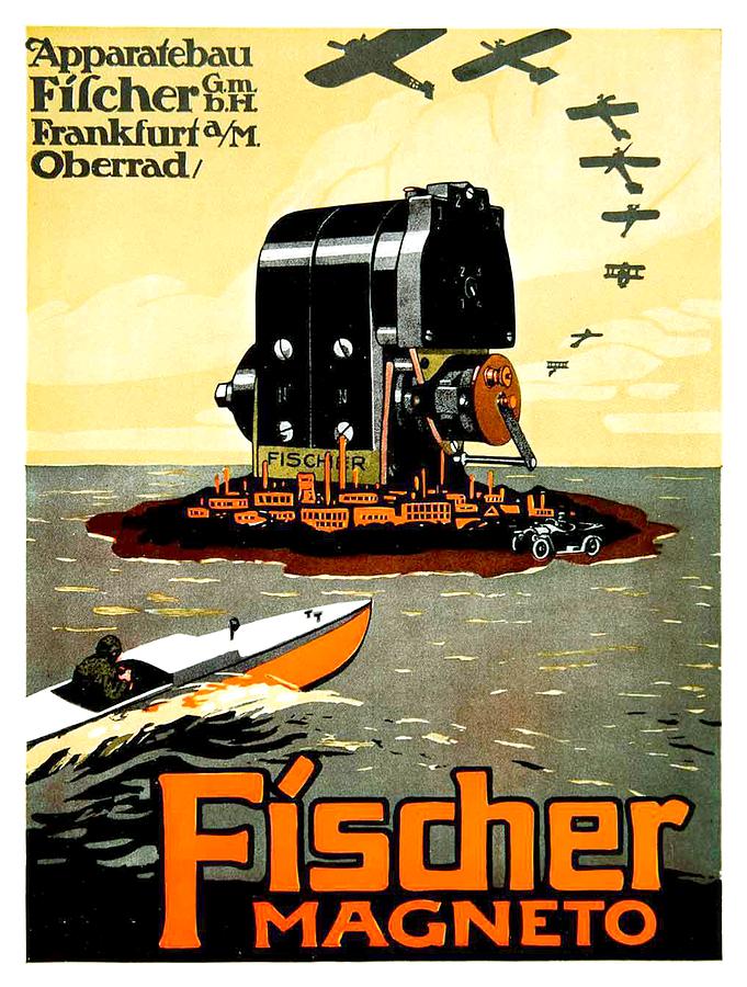 1913 - Fischer Magneto German Advertisement Poster - Color Digital Art by John Madison