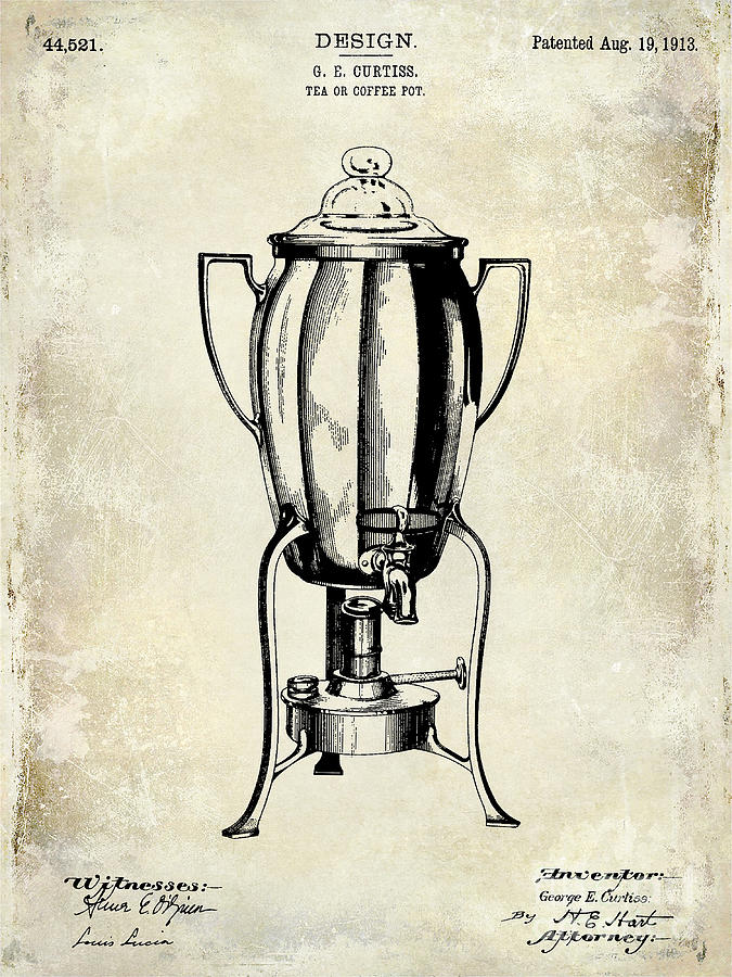 Coffee Photograph - 1913 Coffee Pot Patent Drawing by Jon Neidert