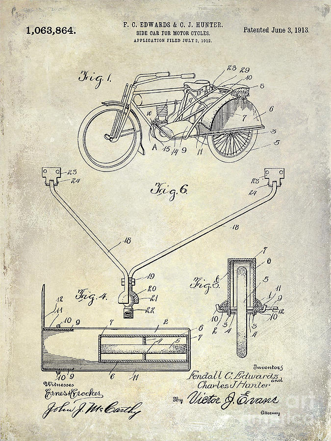 Harley Davidson Photograph - 1913 Motorcycle Patent Drawing by Jon Neidert