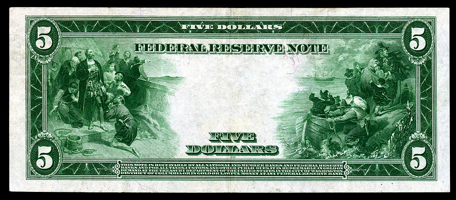 1914 Five Dollar Federal Reserve Note reverse Painting by Historic Image