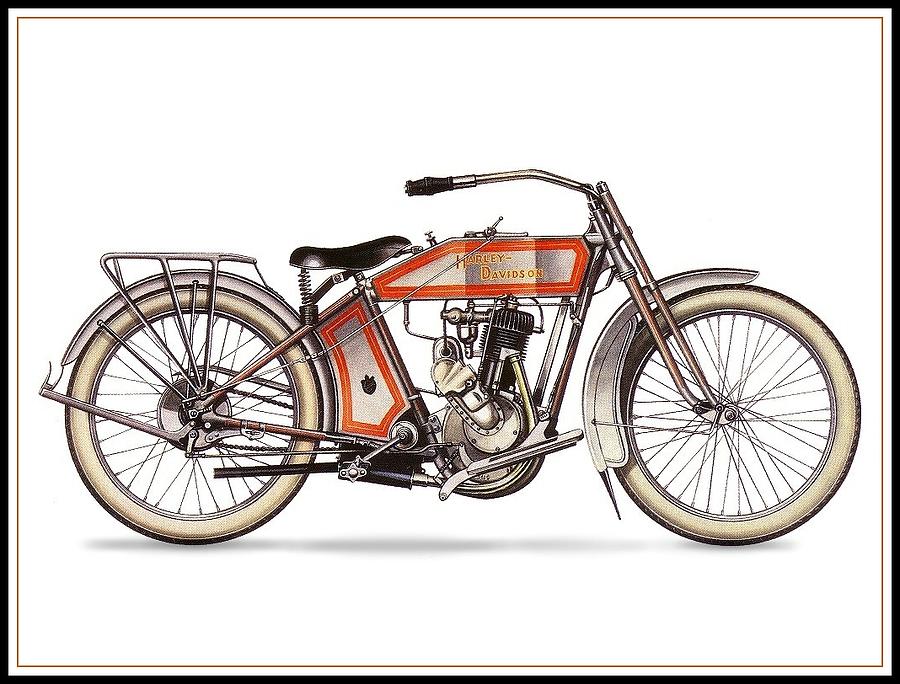 1914 Harley Davidson 35ci Model 10B Drawing by Maciek Froncisz