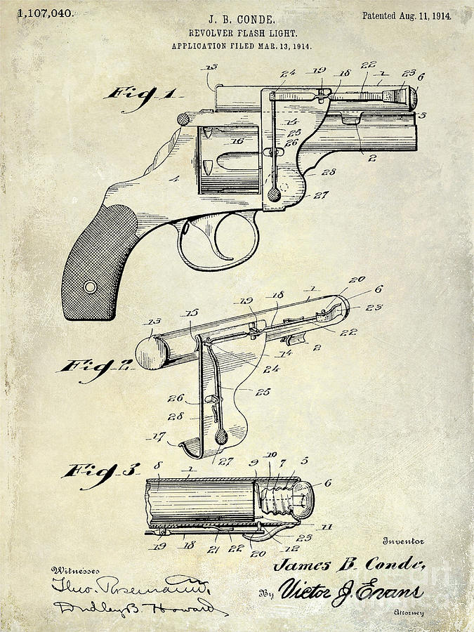 1914 Revolver Light Patent Drawing Photograph by Jon Neidert