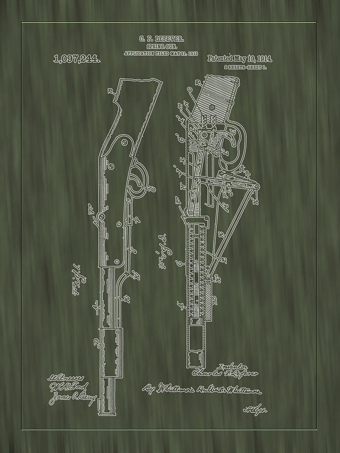1914 Spring Gun Patent Art-Green Woodgrain Photograph by Barry Jones