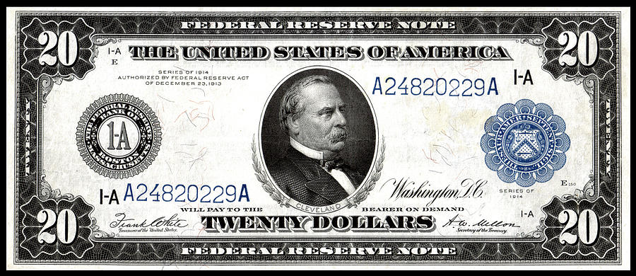 1914 Twenty Dollar Federal Reserve Note Painting by Historic Image