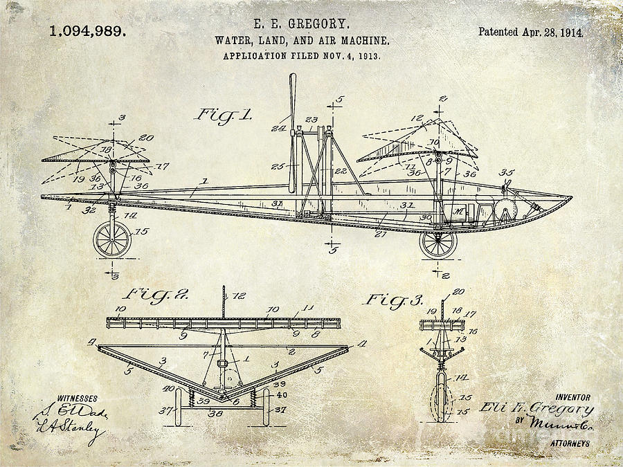 Airplane Photograph - 1914 Water Land and Air Machine Patent by Jon Neidert