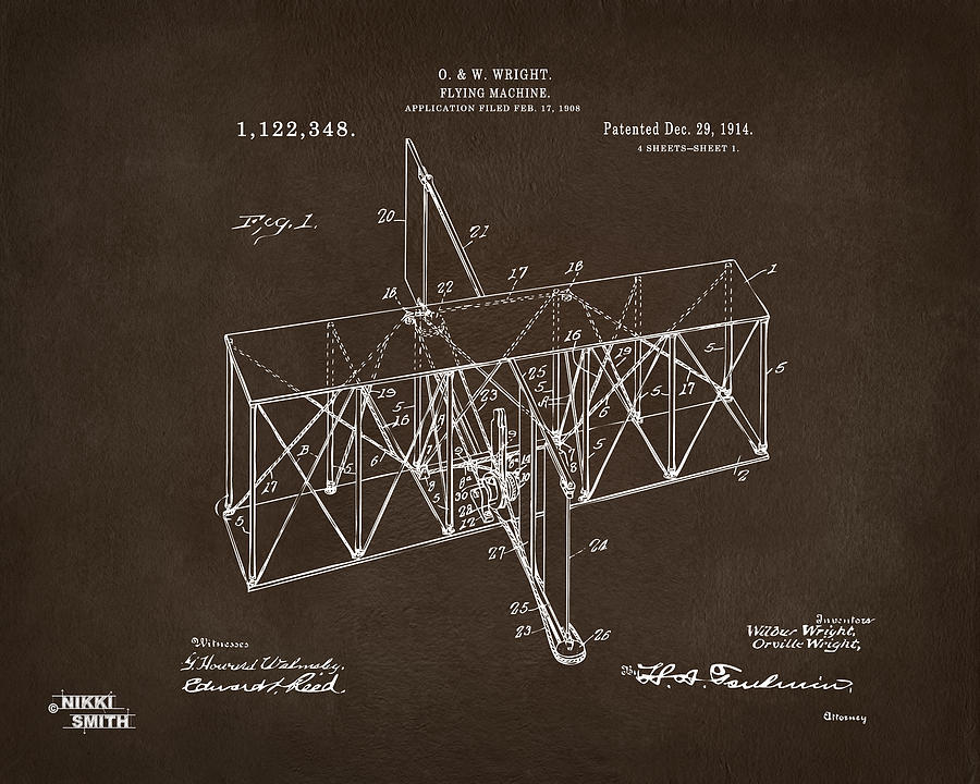 1914 Wright Brothers Flying Machine Patent Espresso Digital Art by Nikki Marie Smith