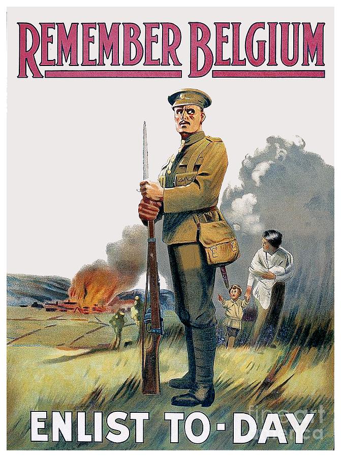 1915 - British Enlistment Poster - Remember Belgium - World War One - Color Digital Art by John Madison