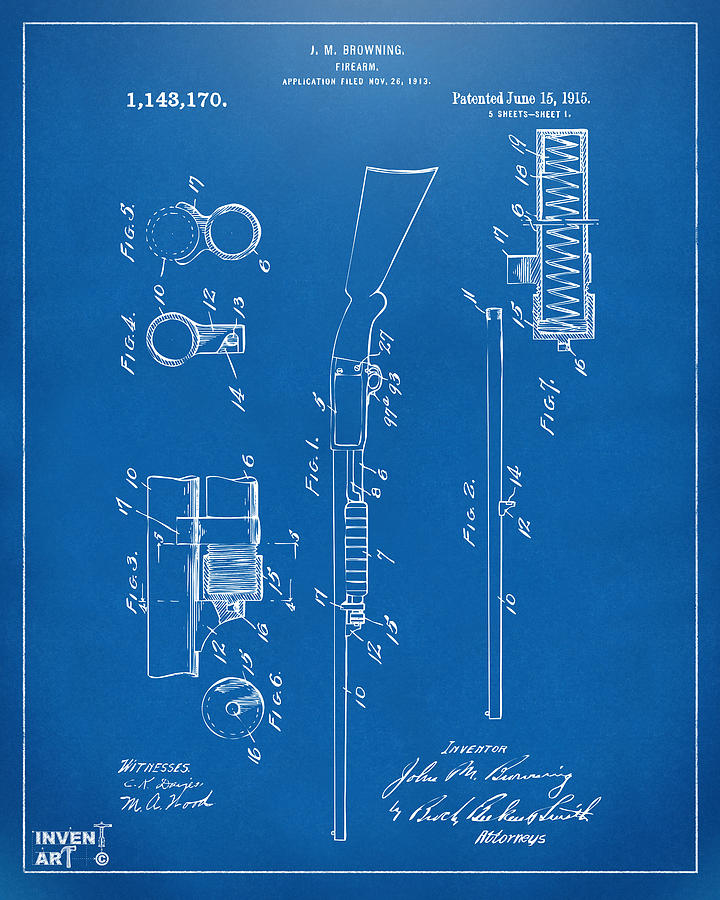 1915 Ithaca Shotgun Patent Blueprint Digital Art by Nikki Marie Smith