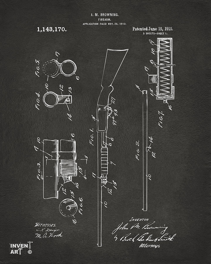 1915 Ithaca Shotgun Patent Gray Digital Art by Nikki Marie Smith
