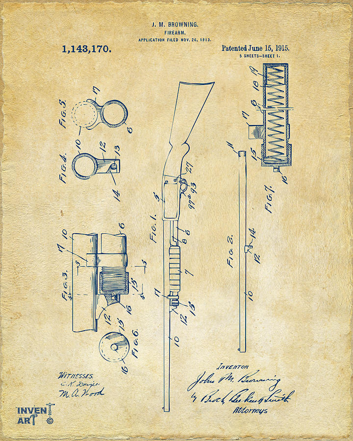 1915 Ithaca Shotgun Patent Vintage Digital Art by Nikki Marie Smith