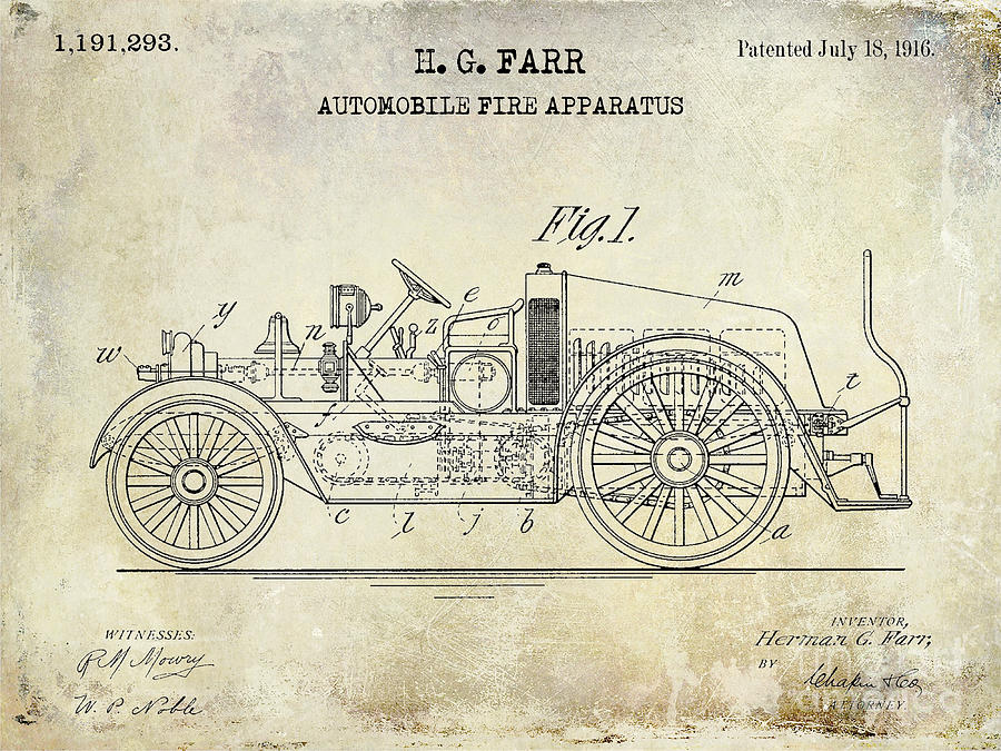 1916 Automobile Fire Apparatus Patent Drawing Photograph by Jon Neidert