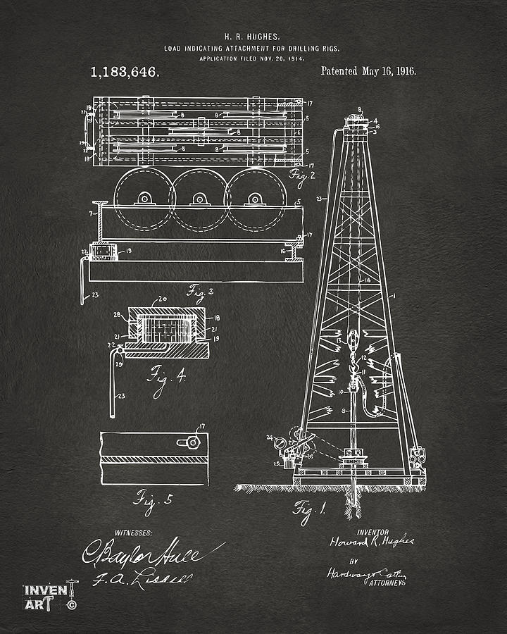 1916 Oil Drilling Rig Patent Artwork - Gray Digital Art by Nikki Marie Smith