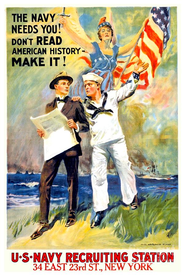 1917 - United States Navy Recruiting Poster - World War One - Color Digital Art by John Madison