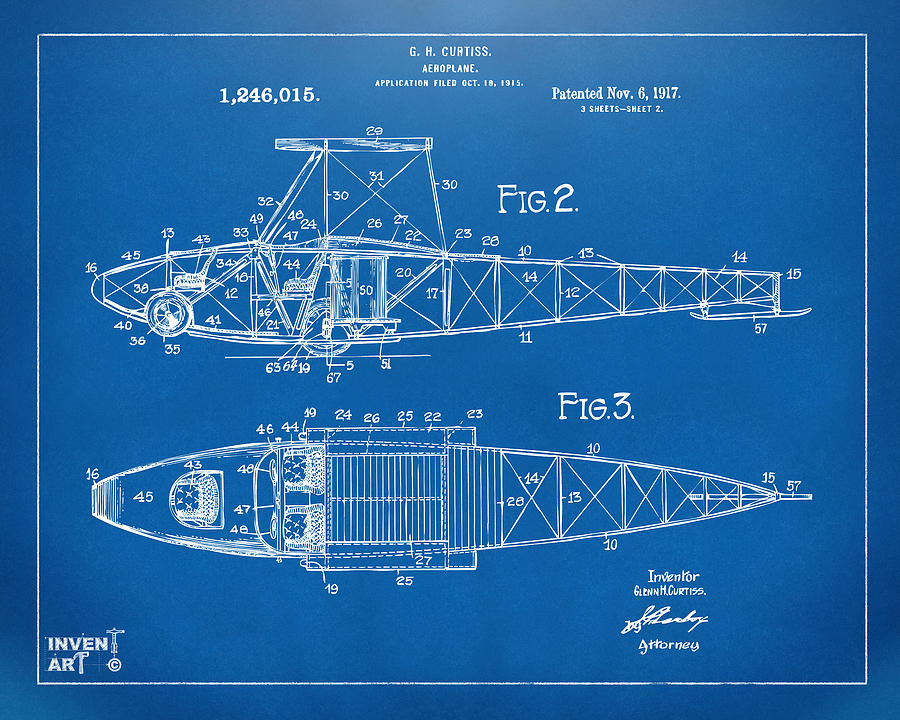 Vintage Digital Art - 1917 Glenn Curtiss Aeroplane Patent Artwork 2 Blueprint by Nikki Marie Smith