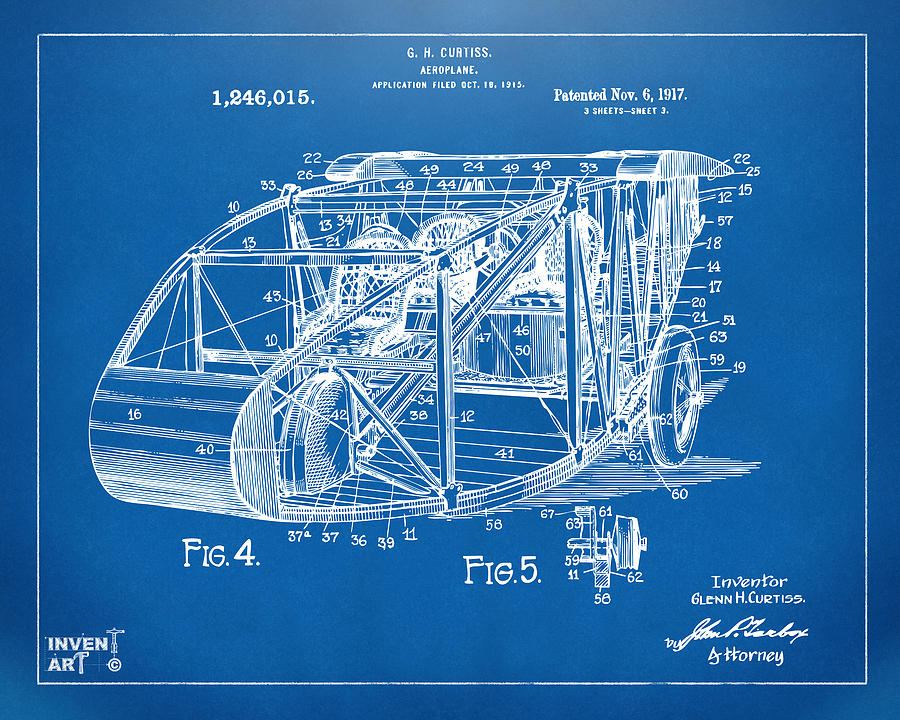 1917 Glenn Curtiss Aeroplane Patent Artwork 3 Blueprint Digital Art by Nikki Marie Smith
