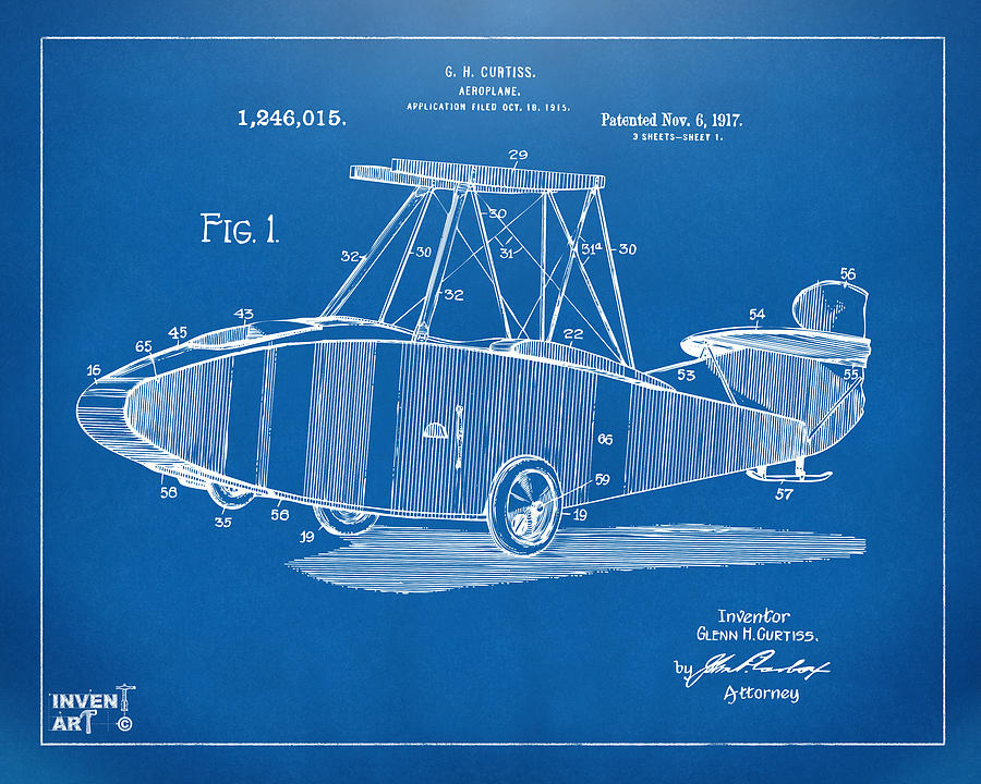 1917 Glenn Curtiss Aeroplane Patent Artwork Blueprint Digital Art by Nikki Marie Smith
