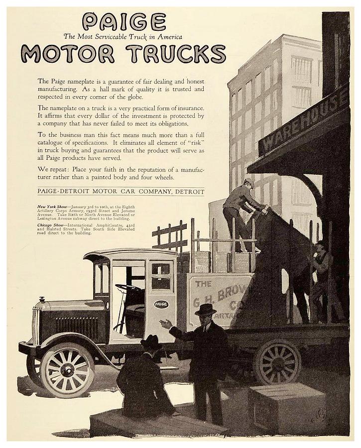 1919 - Paige Detroit Truck Advertisement Digital Art by John Madison