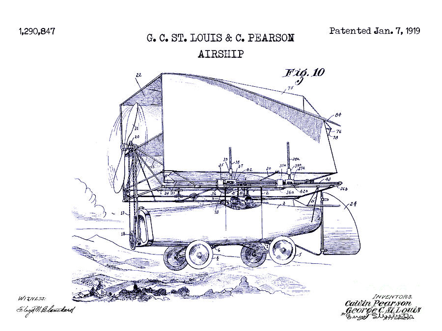 1919 Airship Patent Drawing Blueprint Drawing by Jon Neidert