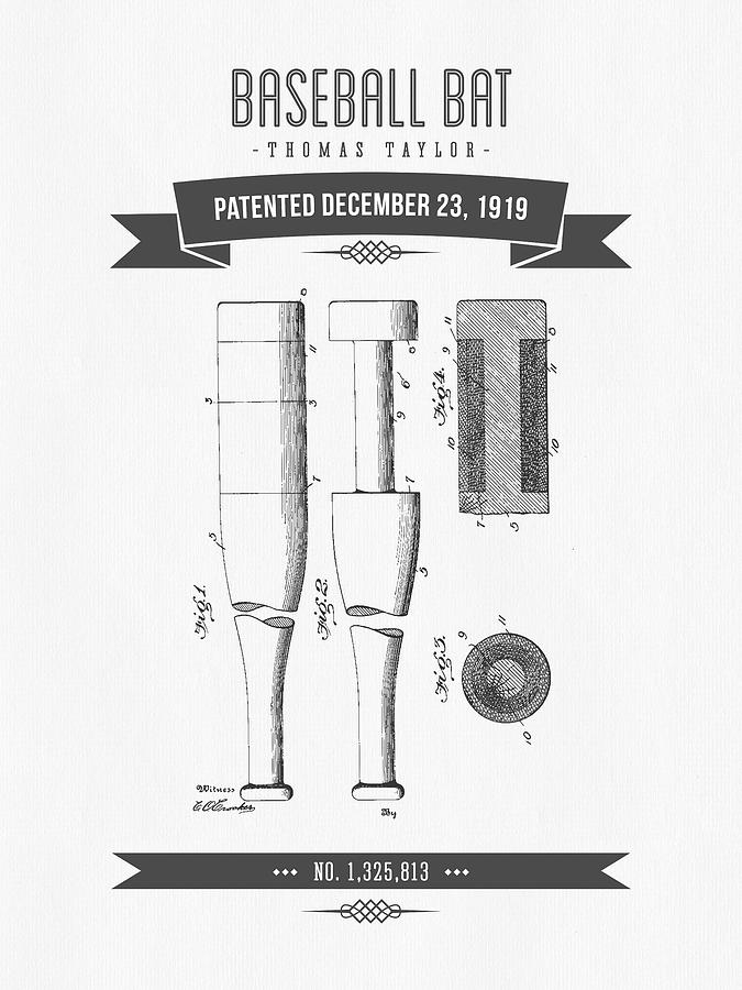 1919 Baseball Bat Patent Drawing Digital Art