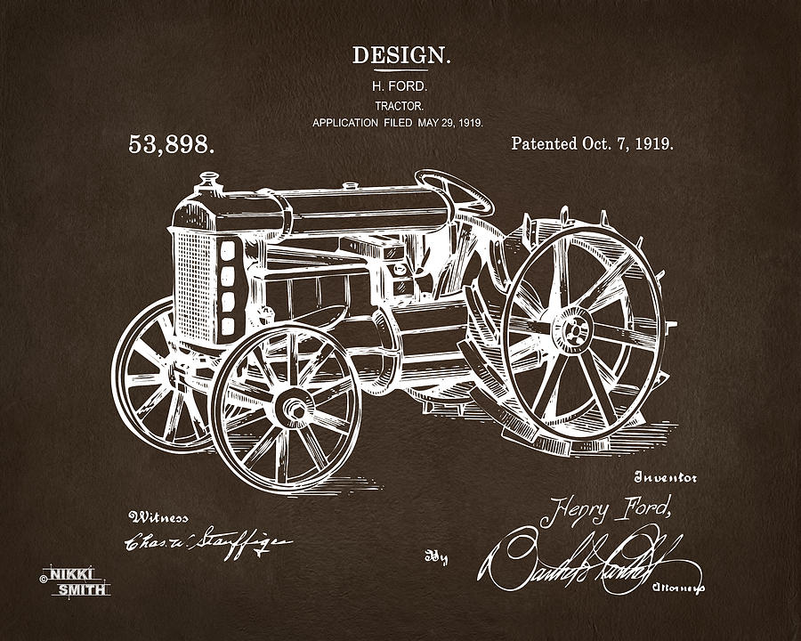 1919 Henry Ford Tractor Patent Espresso Digital Art by Nikki Marie Smith