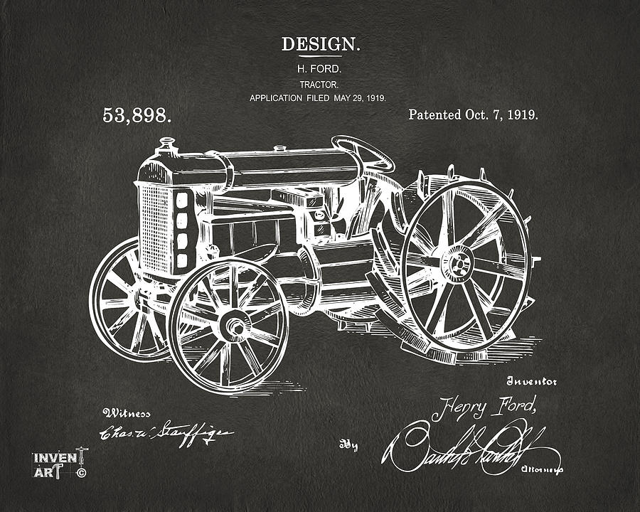 1919 Henry Ford Tractor Patent Gray Digital Art by Nikki Marie Smith