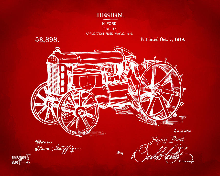 1919 Henry Ford Tractor Patent Red Digital Art by Nikki Marie Smith