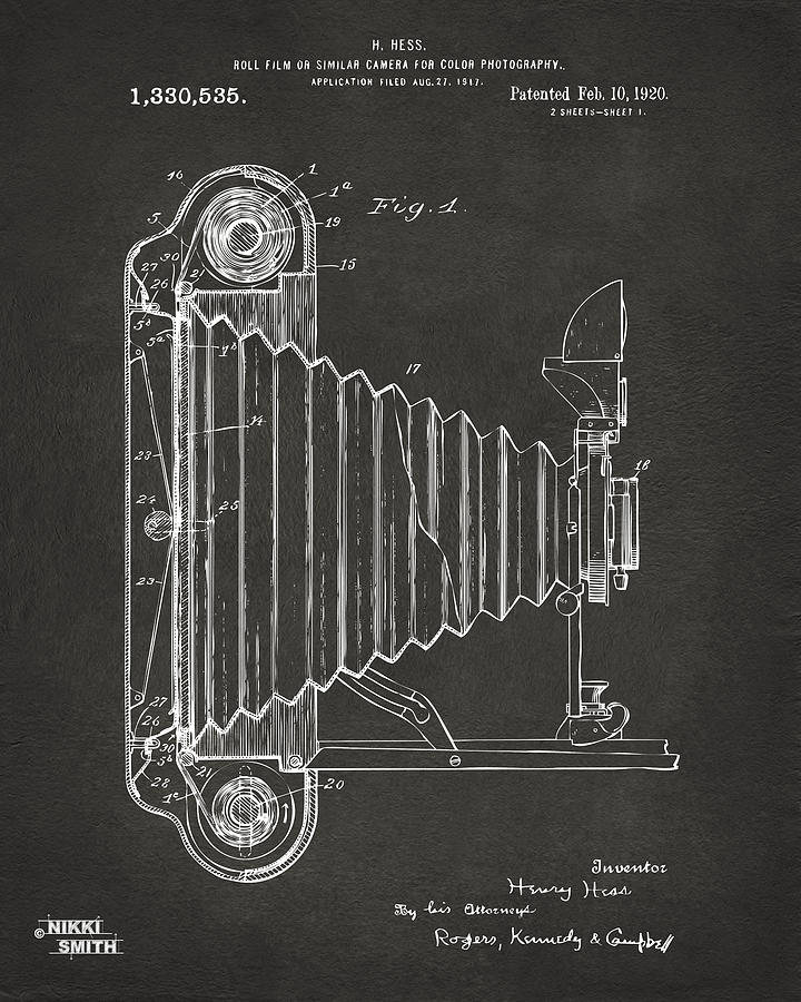 Tool Digital Art - 1920 Hess Camera Patent Artwork - Gray by Nikki Marie Smith
