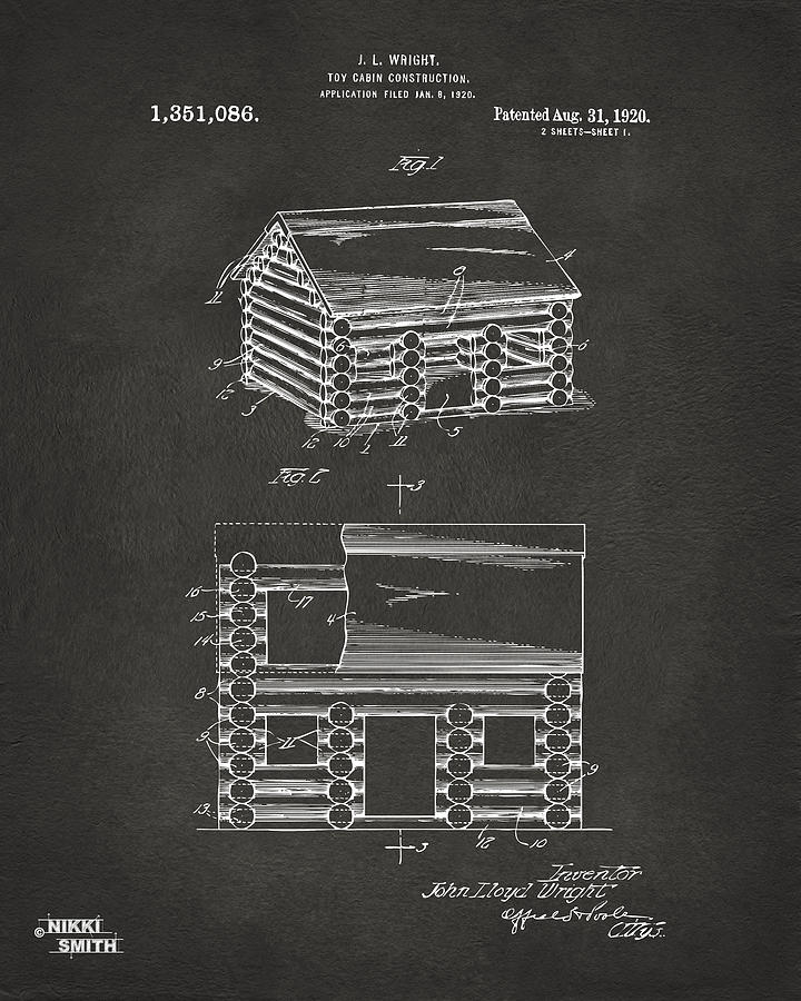 1920 Lincoln Logs Patent Artwork - Gray Digital Art by Nikki Marie Smith