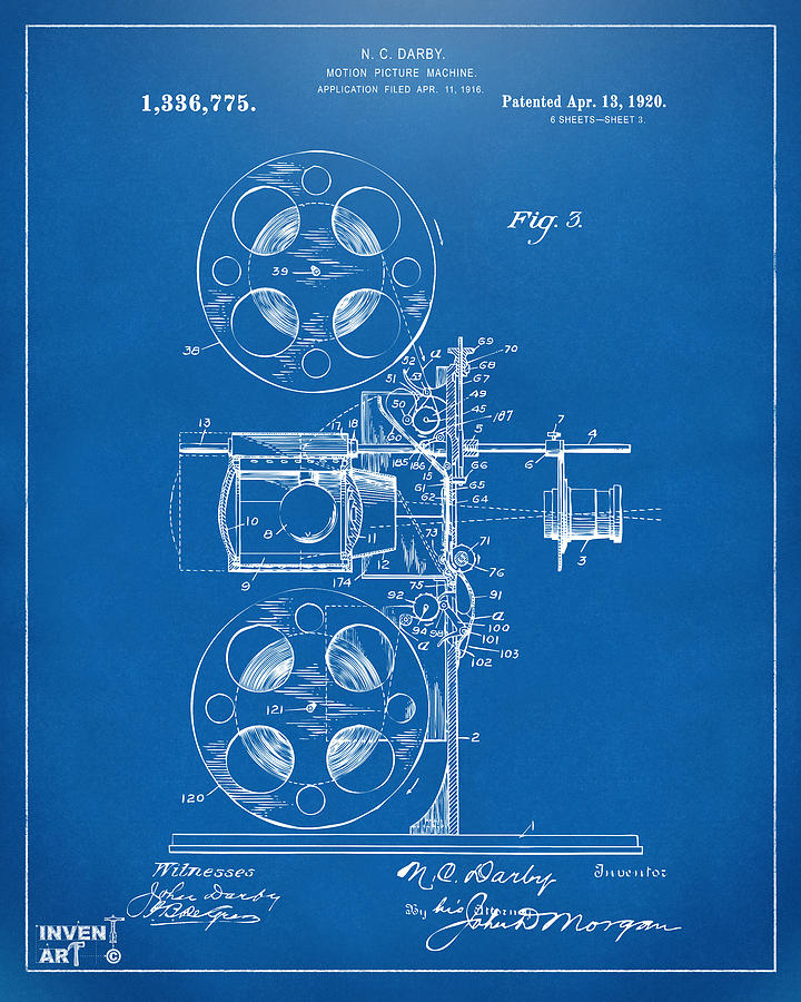 1920 Motion Picture Machine Patent Blueprint Digital Art by Nikki Marie Smith