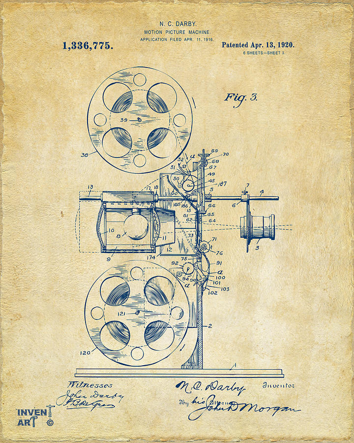 1920 Motion Picture Machine Patent Vintage Digital Art by Nikki Marie Smith
