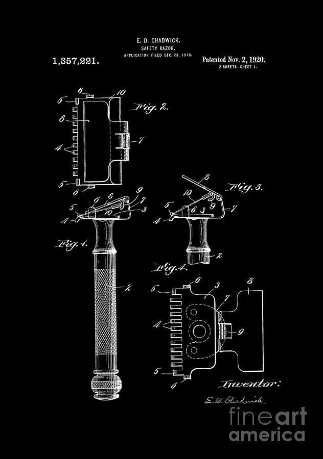 1920 Razor Chadwick Patent Art  Digital Art by Lesa Fine