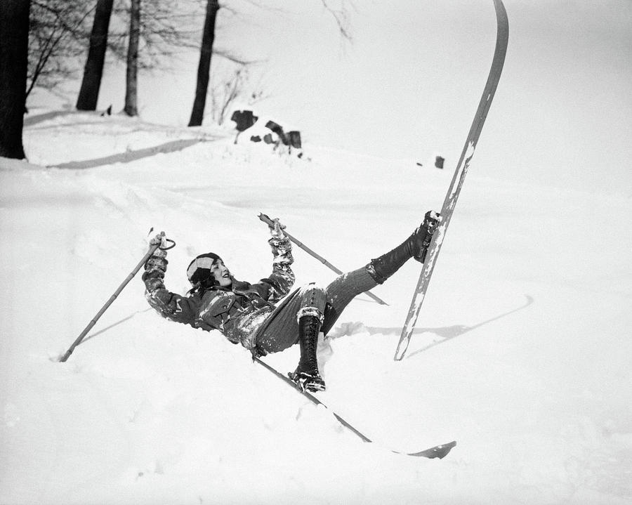 1920s 1930s Woman Wearing Skis Lying Photograph by Vintage Images ...