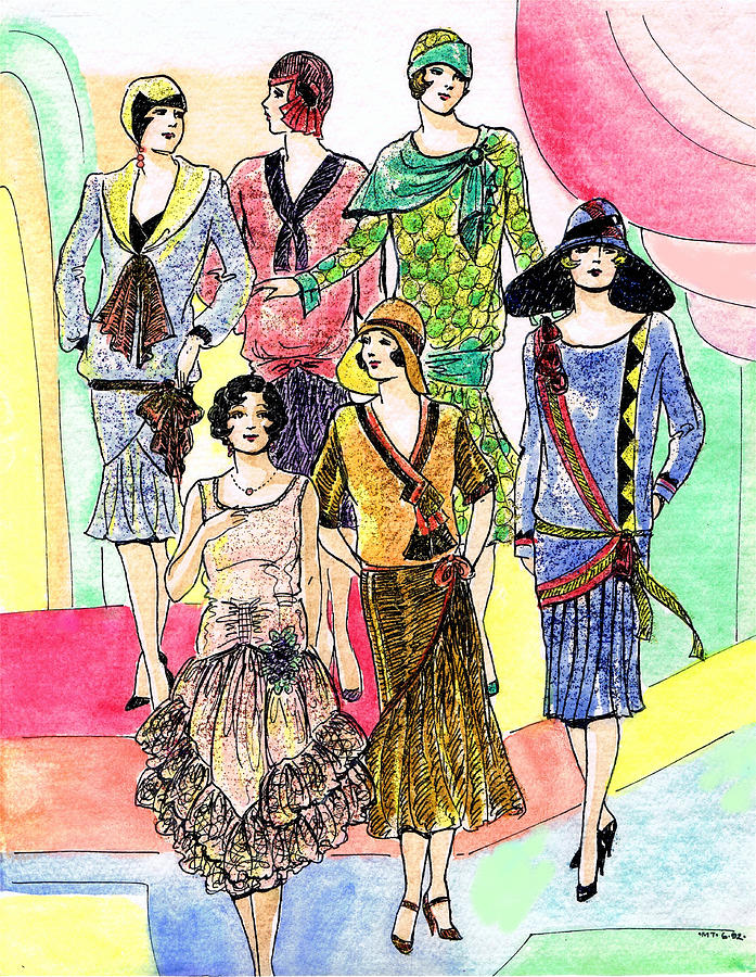 Vintage Drawing - 1920s Catalog Dresses by Mel Thompson