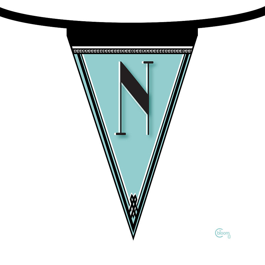 Pennant Deco Blues Banner initial letter N Digital Art by Cecely Bloom