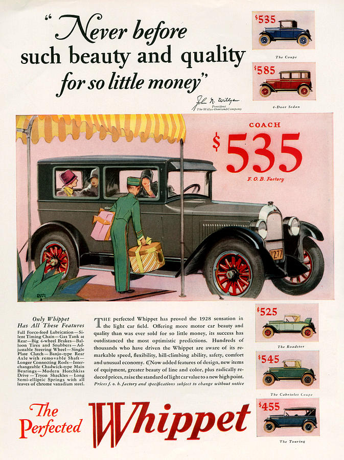 Car Photograph - 1920s Usa Willys-knight Magazine Advert by The Advertising Archives