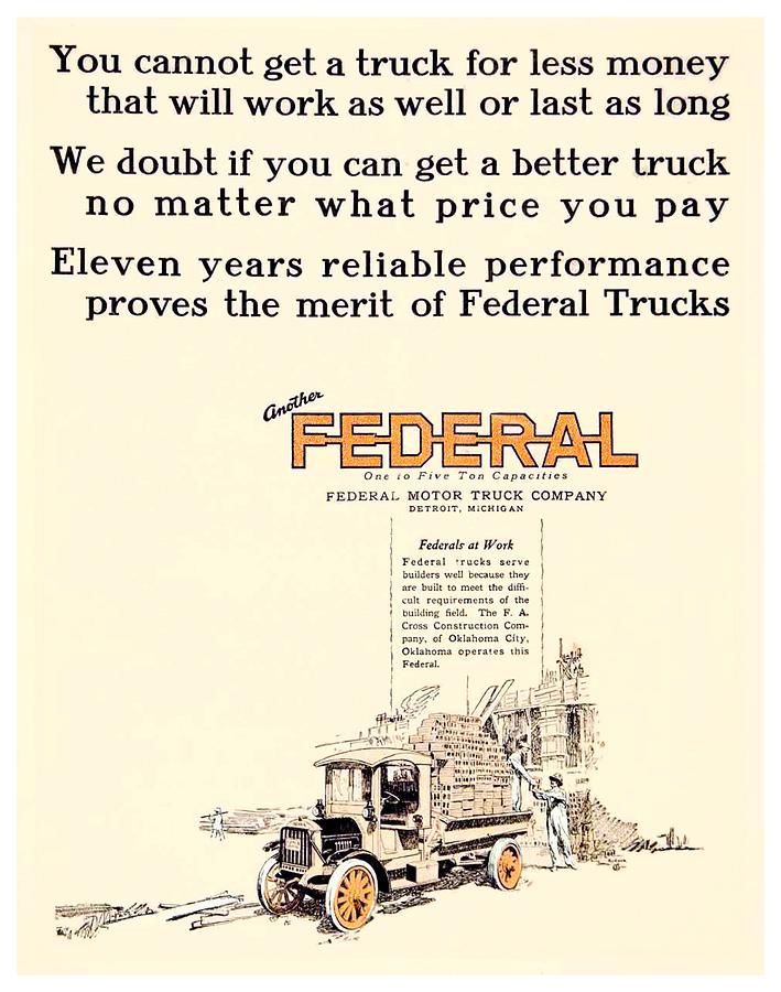 1921 - Federal Truck Advertisement - Color Digital Art by John Madison